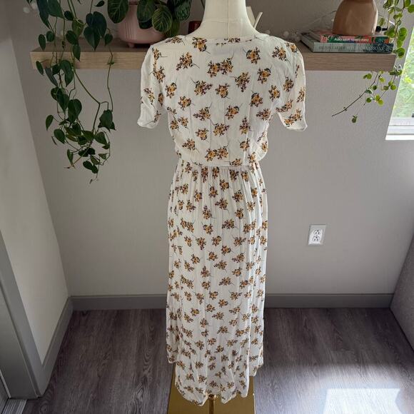 Abercrombie & Fitch XS White Floral Tie Front Midi Dress Boho Cottagecore - Picture 2 of 10